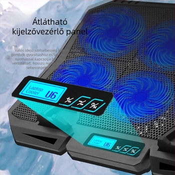 X6A laptop hűtő ventilátor – 6 hőcső, 1200–2500 RPM, ABS anyag, 2 USB-port