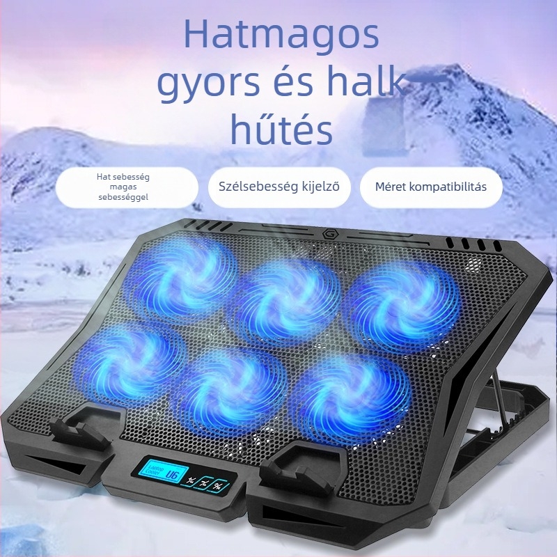 X6A laptop hűtő ventilátor – 6 hőcső, 1200–2500 RPM, ABS anyag, 2 USB-port