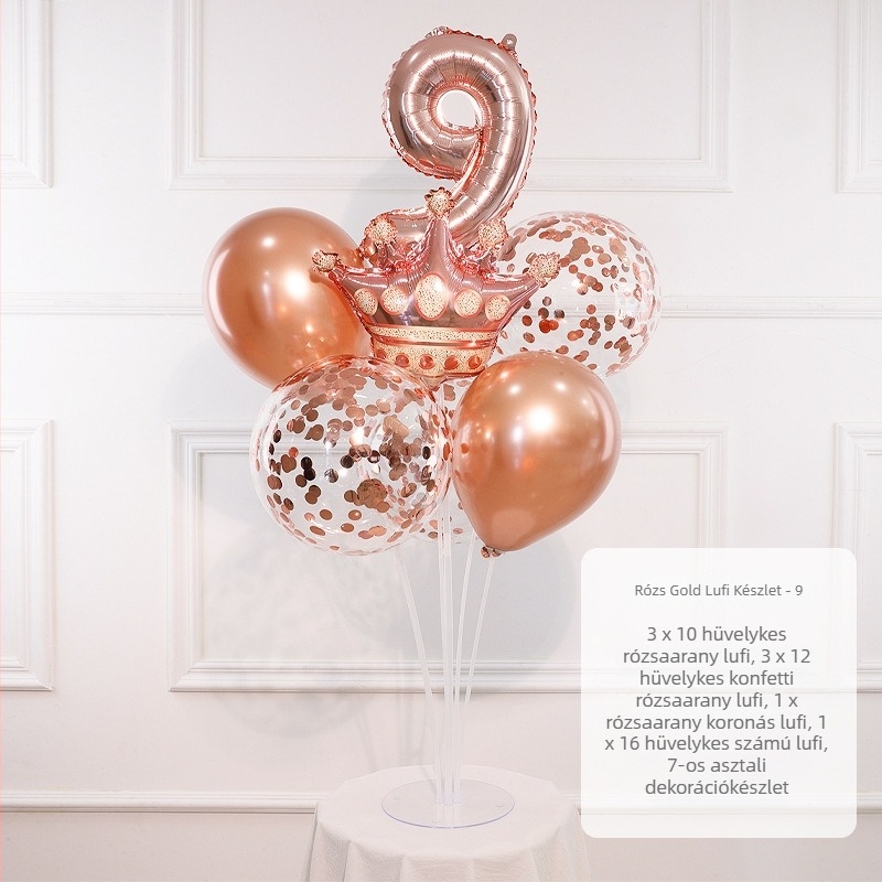 Születésnapi lufió oszlop 0–9 számokkal, alumíniumfóliából készült, alkalmas egyéves ünneplésekre és sporteseményekre