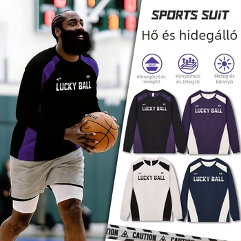 Hosszú ujjú kosárlabda edzőtrikó – légáteresztő, gyorsan száradó, 100% poliészter, kerek nyakú, uniszex