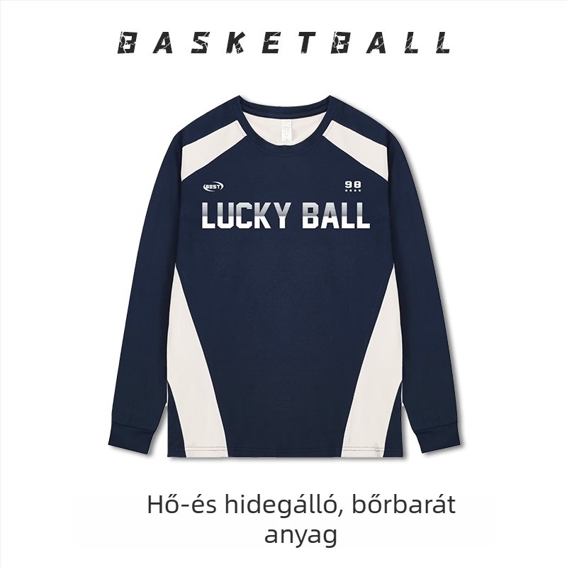 Hosszú ujjú kosárlabda edzőtrikó – légáteresztő, gyorsan száradó, 100% poliészter, kerek nyakú, uniszex