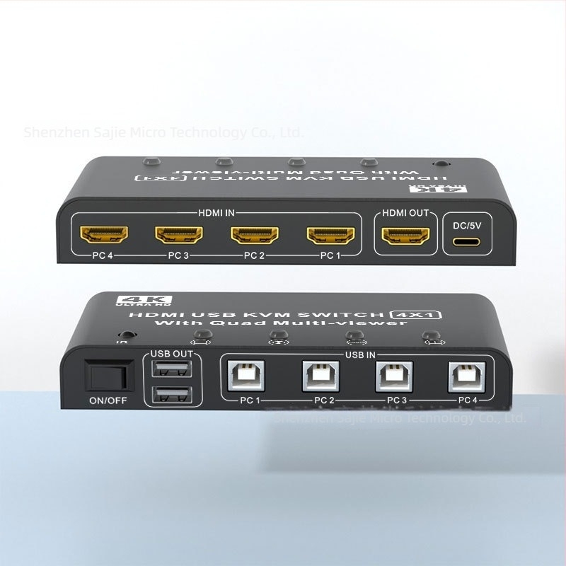 HDMI KVM kapcsoló: 4 bemenet, 1 kimenet, zökkenőmentes váltás, 4K30Hz, USB billentyűzet és egér megosztása, Windows 7 kompatibilis