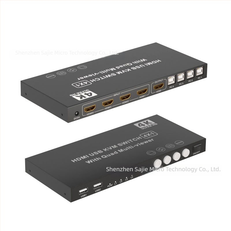 HDMI KVM kapcsoló: 4 bemenet, 1 kimenet, zökkenőmentes váltás, 4K30Hz, USB billentyűzet és egér megosztása, Windows 7 kompatibilis