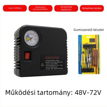 Hordozható kéthengeres elektromos gumiinflátor motorkerékpárokhoz, 48V/60V/72V, digitális kijelzővel