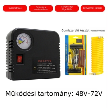 Hordozható kéthengeres elektromos gumiinflátor motorkerékpárokhoz, 48V/60V/72V, digitális kijelzővel