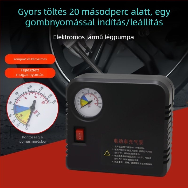 Hordozható kéthengeres elektromos gumiinflátor motorkerékpárokhoz, 48V/60V/72V, digitális kijelzővel