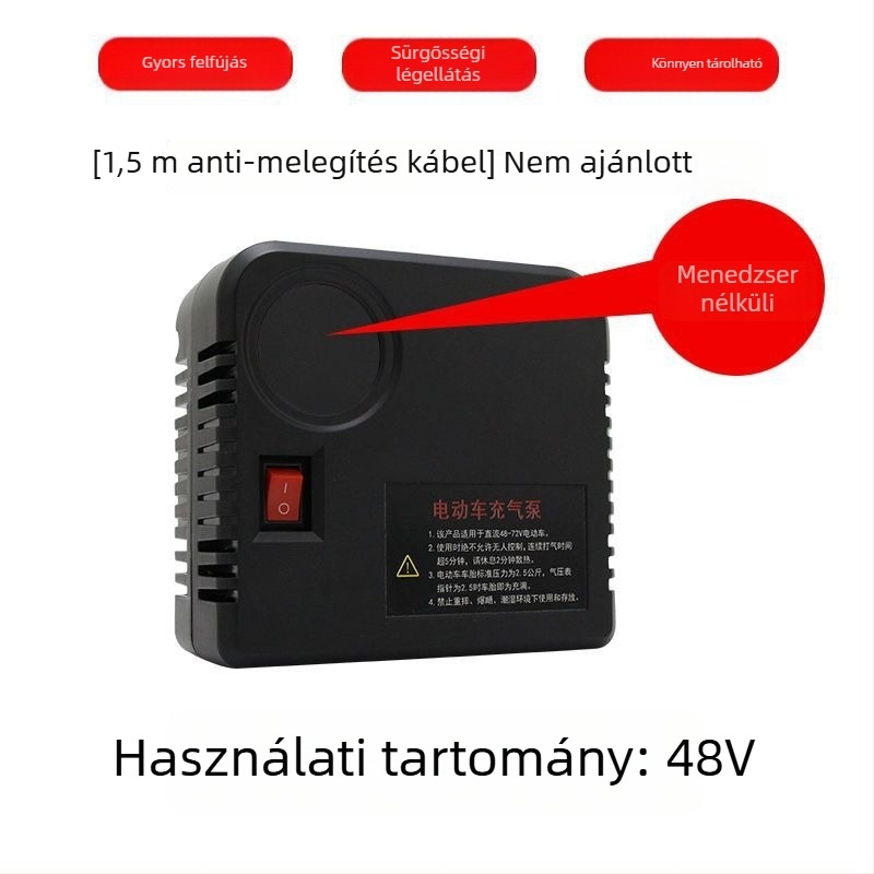 Hordozható kéthengeres elektromos gumiinflátor motorkerékpárokhoz, 48V/60V/72V, digitális kijelzővel
