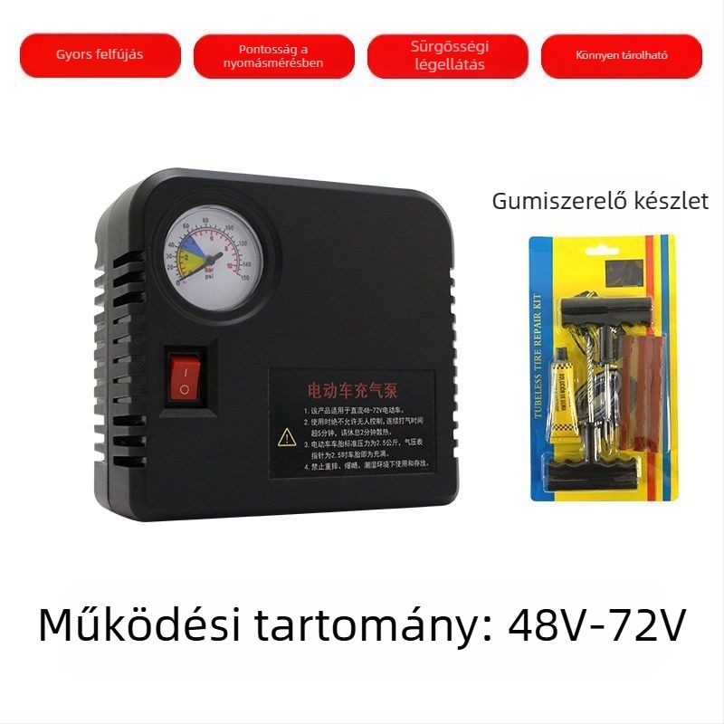 Hordozható kéthengeres elektromos gumiinflátor motorkerékpárokhoz, 48V/60V/72V, digitális kijelzővel