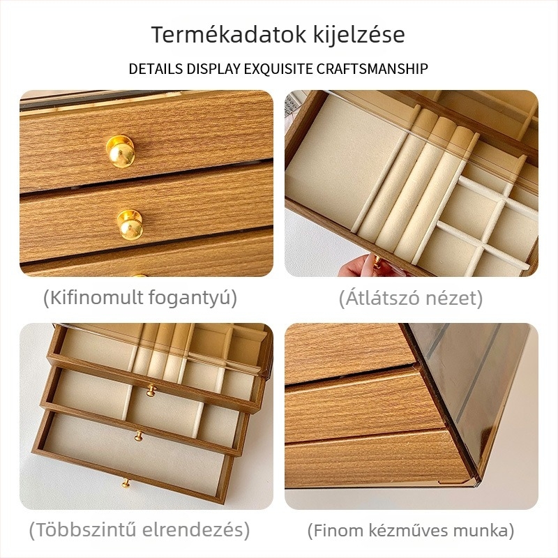 Ékszerdoboz fedéllel és belső rekeszekkel, akril, 2 literes kapacitás, modern minimalist dizájn