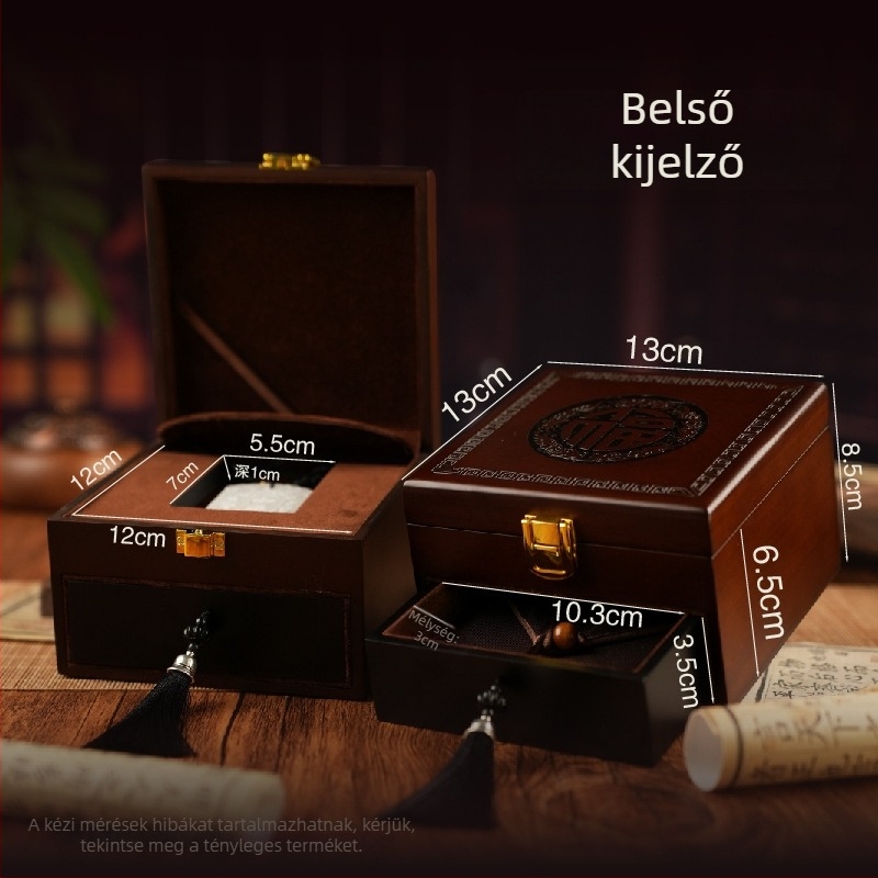 Fából készült karkötő tároló doboz, ékszeres doboz, Hetian jade és jadeit csomagoló doboz, dupla rétegű ajándékdoboz medálokhoz