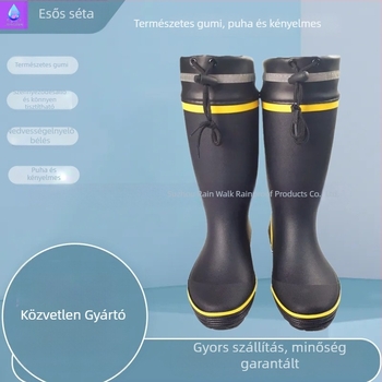 Férfi magas csövű gumicsizma esőre, visszaverő biztonsági csíkkal, EVA talpbetét, mesterséges gyapjú bélés, négy évszakos használatra