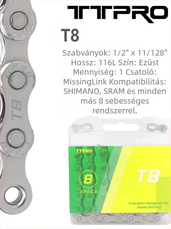 TTPRO kerékpárlánc hegymászókhoz és országúti kerékpárokhoz, 8/9/10/11/12 sebesség, magas széntartalmú acél, 116 pitch