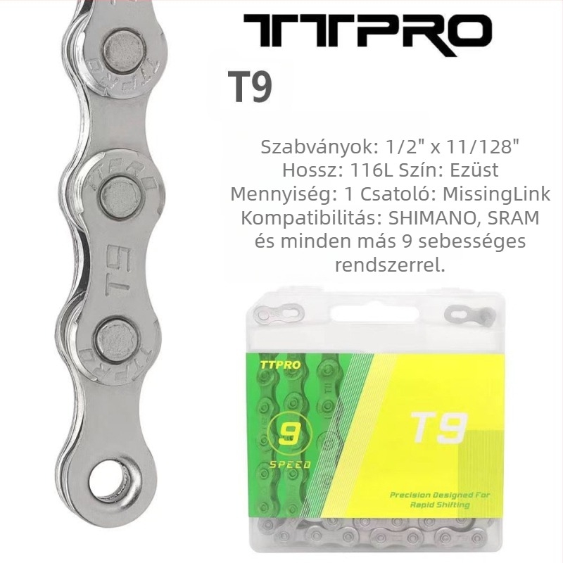 TTPRO kerékpárlánc hegymászókhoz és országúti kerékpárokhoz, 8/9/10/11/12 sebesség, magas széntartalmú acél, 116 pitch