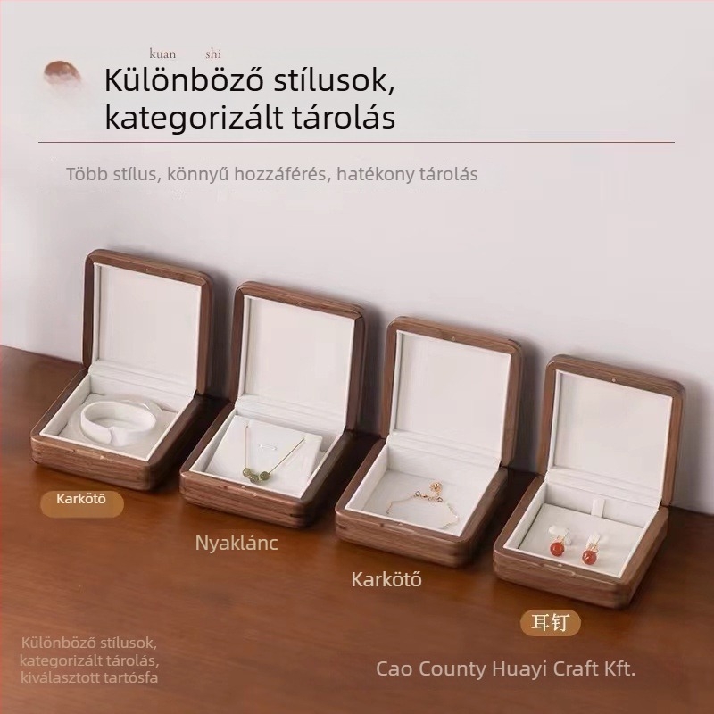 Tömörfa ékszerdoboz, Guofeng stílus, asztali tároló ékszerekhez, 11 rekesz, felnyitható fedél