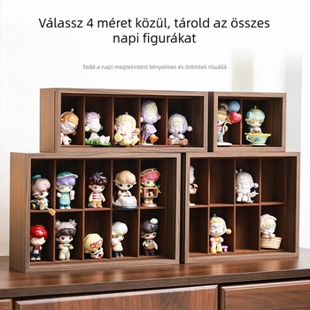 Fából készült figura tároló doboz fedővel, rekeszekkel, asztali kiállító állvány figuráknak és gyűjteményeknek