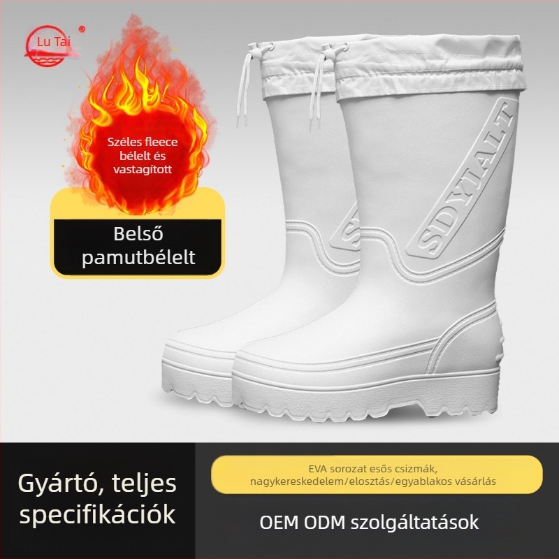 Téli esőcsizma EVA felsőrész és talp, magas szár, pamut bélés, egydarabos talp, csúszásmentes
