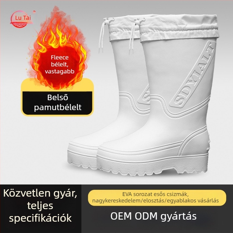 Téli esőcsizma EVA felsőrész és talp, magas szár, pamut bélés, egydarabos talp, csúszásmentes