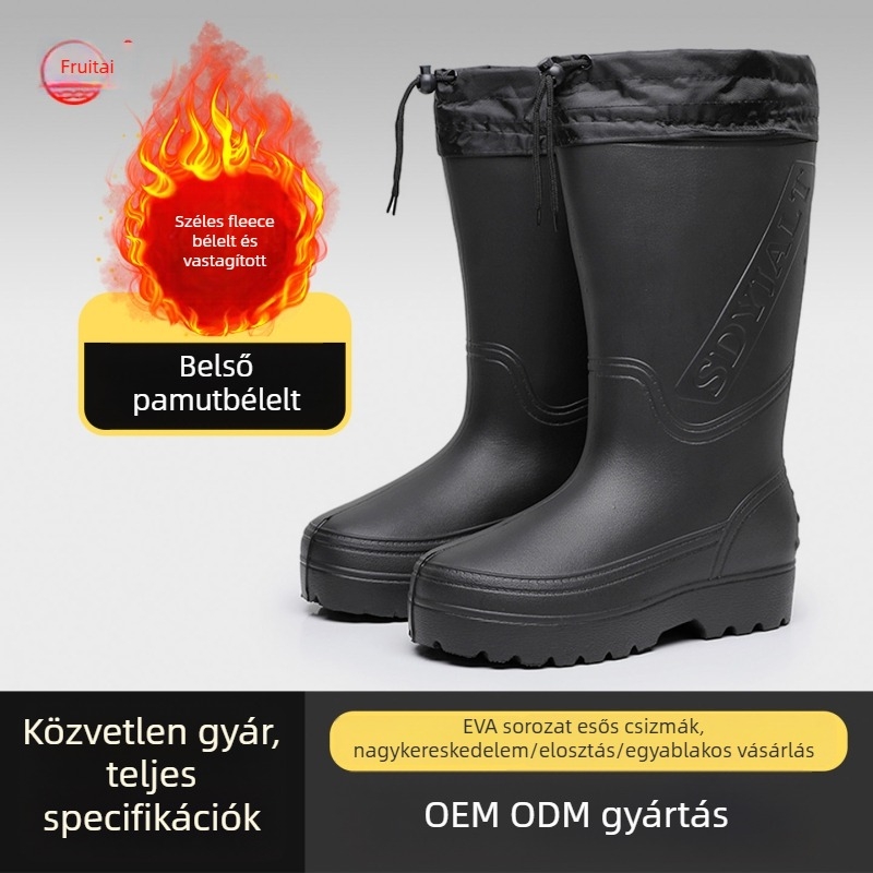 Téli esőcsizma EVA felsőrész és talp, magas szár, pamut bélés, egydarabos talp, csúszásmentes
