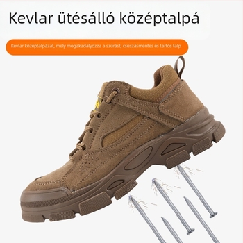 Férfi munkavédelmi cipő, anti-perforáció és anti-ütés, velúr felsőrész, acél orrvédővel, lélegző és csúszásmentes