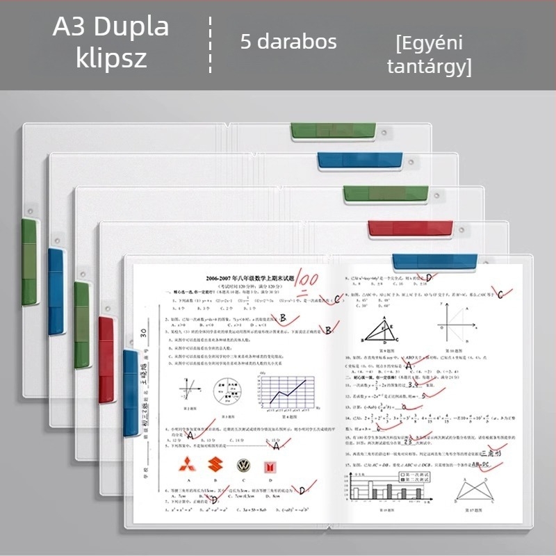 A4-es mappa dupla sínnel forgó mechanizmussal, átlátszó betétekkel diákok számára