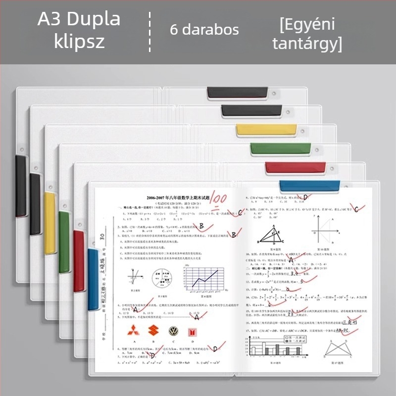 A4-es mappa dupla sínnel forgó mechanizmussal, átlátszó betétekkel diákok számára