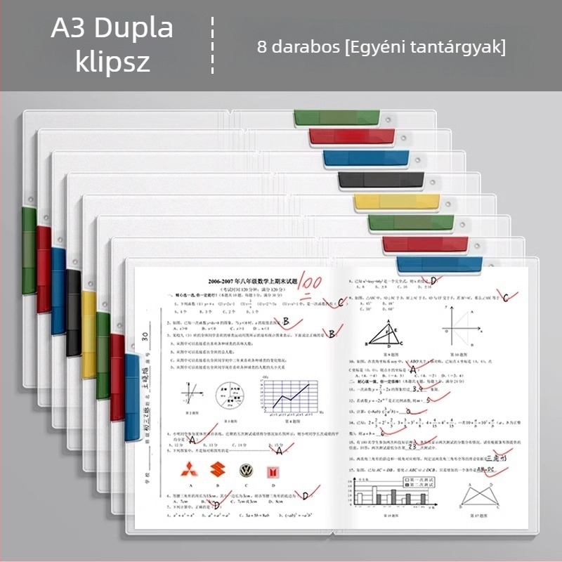 A4-es mappa dupla sínnel forgó mechanizmussal, átlátszó betétekkel diákok számára