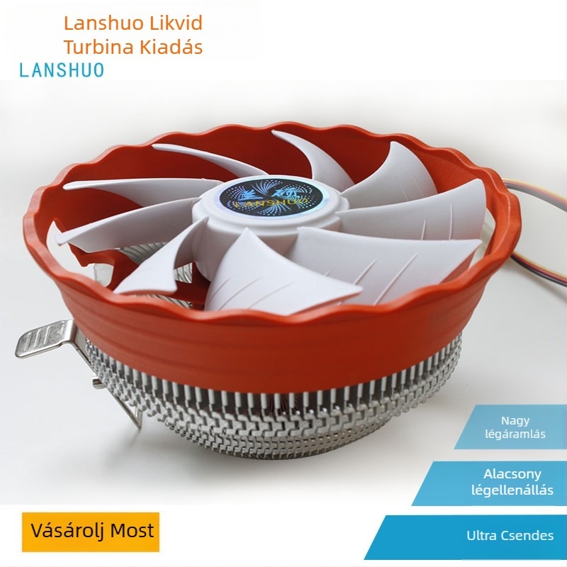 Swirl verziós CPU hűtő, réz- és alumínium ötvözet, légáramlásos hűtés, 2 hőcsövek, USB portok: 2