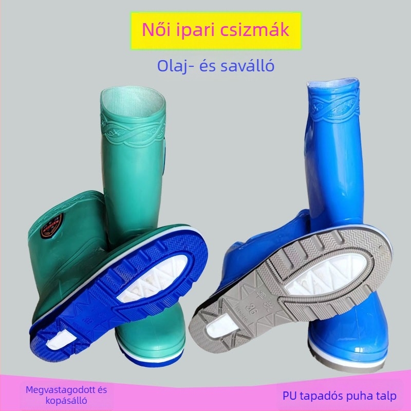 Jun Jing Női vízálló munkás csizmák PVC-ból, csúszásmentes, olajálló bélés és gyorsan száradó bélés