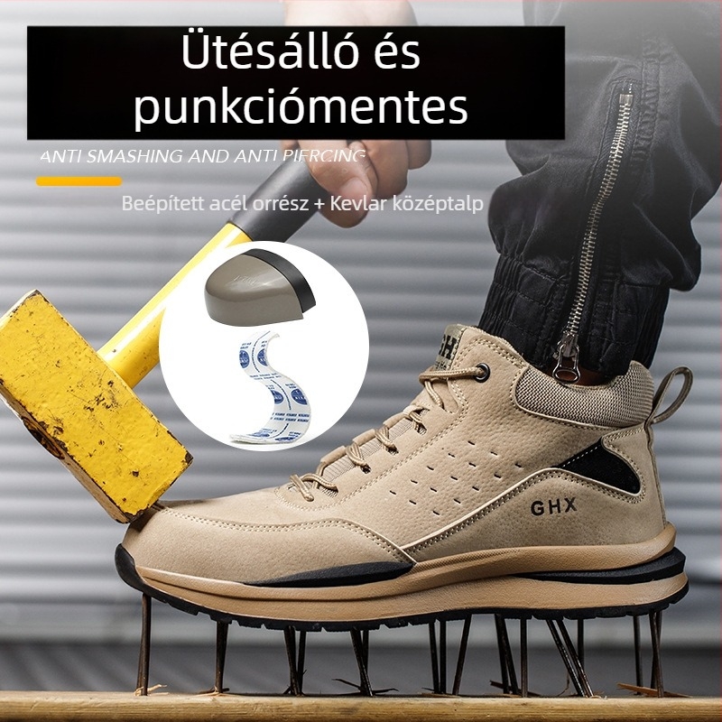Guanghe Biztonsági munkacipő acélorrú, átszúrás és összenyomódás elleni, gumi talp, középmagas