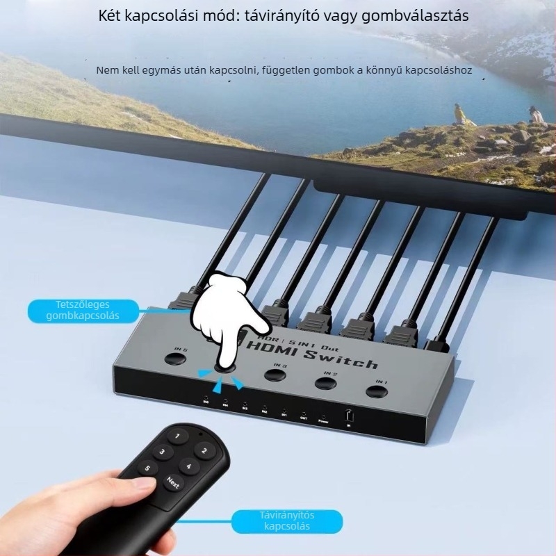 HDMI kapcsoló öt bemenettel és egy kimenettel, 8K felbontás, 4K 240 Hz, HDCP 2.3
