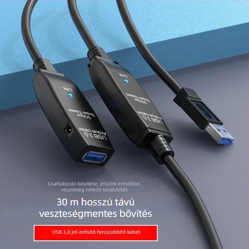 USB 3.0 hosszabbító kábel konferenciák kamerákhoz, férfi–női csatlakozóval, jelerősítővel