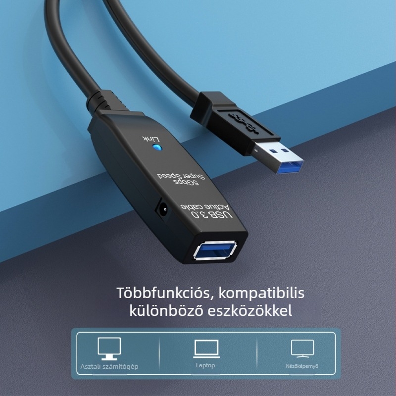 USB 3.0 hosszabbító kábel konferenciák kamerákhoz, férfi–női csatlakozóval, jelerősítővel