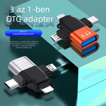LI-TOP Z53 Háromfunkciós OTG adapter alumínium ötvözetből iPhone-hoz és Androidhoz, Type-C és USB 3.0 kompatibil
