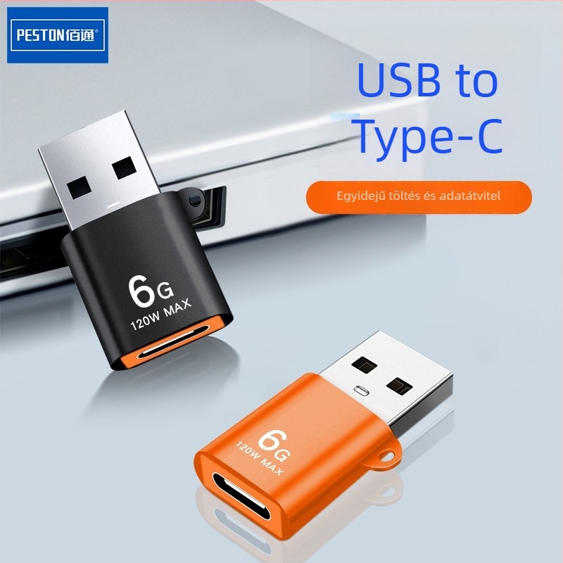 USB–Type-C OTG adapter, fém ház, 120W teljesítmény, 6G gyorstöltés, mobiltelefonokhoz és PC-khez