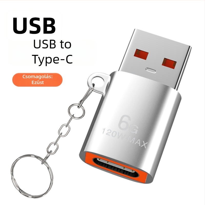 USB–Type-C OTG adapter, fém ház, 120W teljesítmény, 6G gyorstöltés, mobiltelefonokhoz és PC-khez
