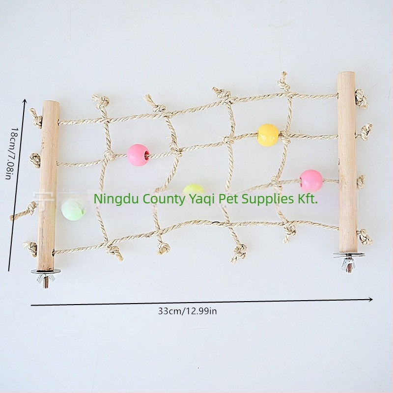 Papagáj mászóhálós játék – fa gyöngyök, szizál kötél és akril gyöngyök; márka Cool pug