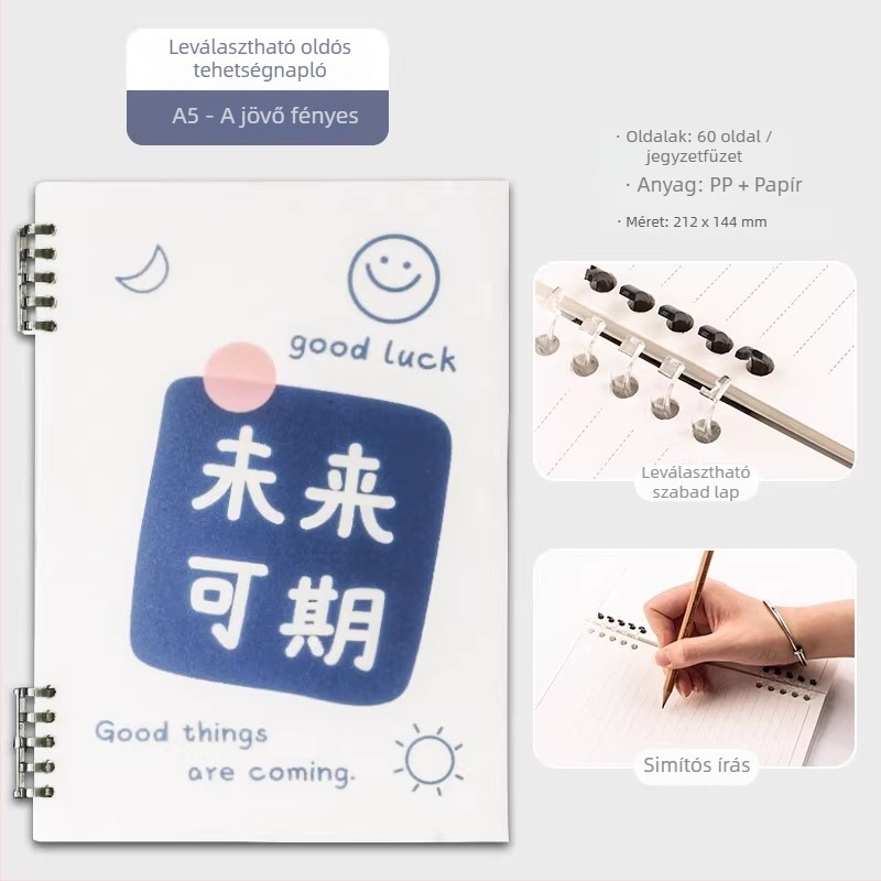 Qiaoguan PP borítóval ellátott notesz, leválasztható lapokkal, faalapú papír 80 g/m²