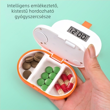 Elektronikus tablettás doboz időzítővel és ébresztővel, hét napos osztott rekeszek, porvédett kivitel, kapacitás 50 tabletta