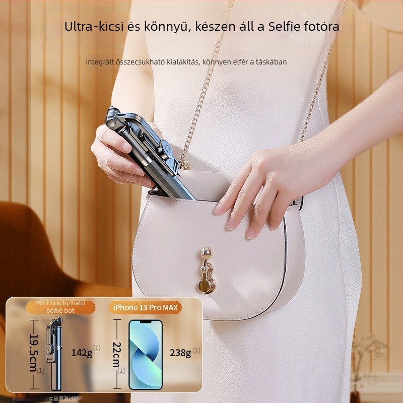 Telefonhoz kifejt Selfie rúd, 360° forgatás, rozsdamentes acélból; távirányító nélkül, Bluetooth nélkül, képstabilizáció nélkül