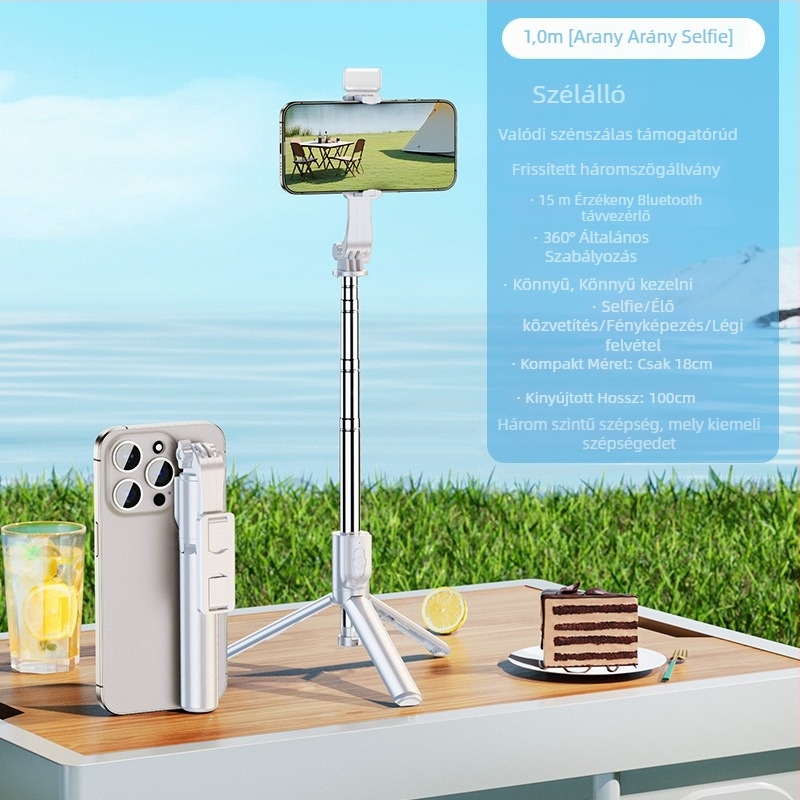 Telefonhoz kifejt Selfie rúd, 360° forgatás, rozsdamentes acélból; távirányító nélkül, Bluetooth nélkül, képstabilizáció nélkül