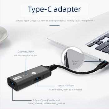 3‑az‑1-ben USB‑C fejhallgató adapter töltéssel Huawei, Xiaomi, Google, Oppo, Vivo, Samsung készülékekhez – HCINOO MH338/MH339
