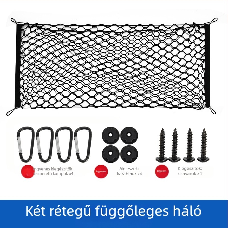 Autóhátsó csomagtartó háló, kihúzható, testreszabható, logónyomtatás lehetséges, univerzális középkonzolhoz