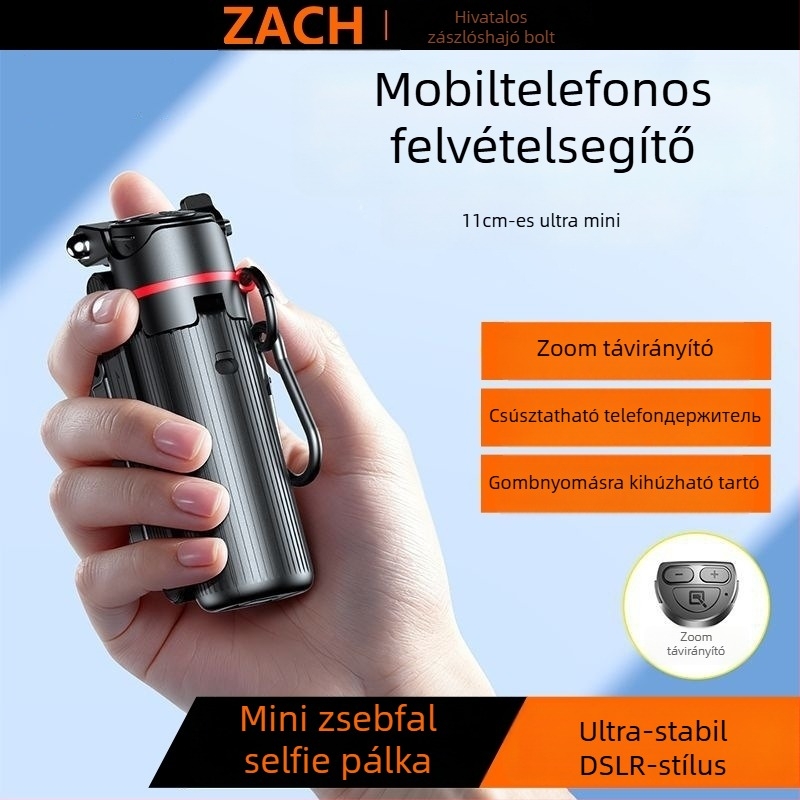 Zach Teleszkópos selfie bot Bluetooth távirányítóval, mini kézi állvány világítással és négy lábú állvánnyal