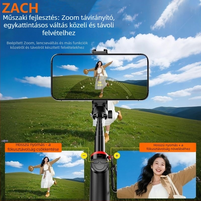 Zach Teleszkópos selfie bot Bluetooth távirányítóval, mini kézi állvány világítással és négy lábú állvánnyal