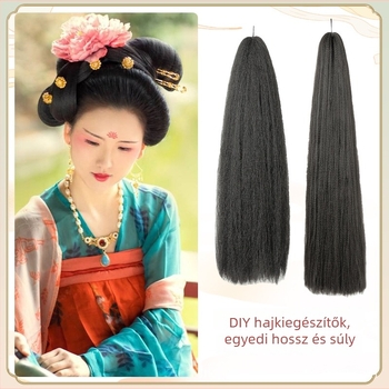 Hosszú Hanfu paróka hőálló huzallal, antik/retro stílusban, DIY konty készítéséhez