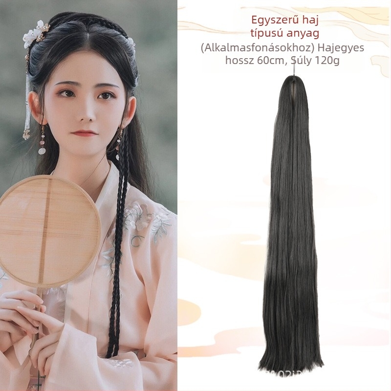 Hosszú Hanfu paróka hőálló huzallal, antik/retro stílusban, DIY konty készítéséhez