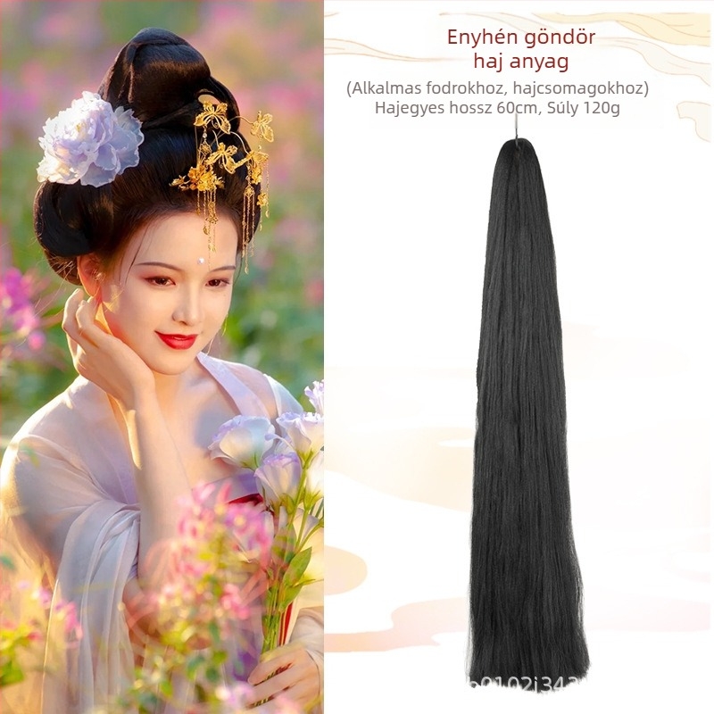 Hosszú Hanfu paróka hőálló huzallal, antik/retro stílusban, DIY konty készítéséhez