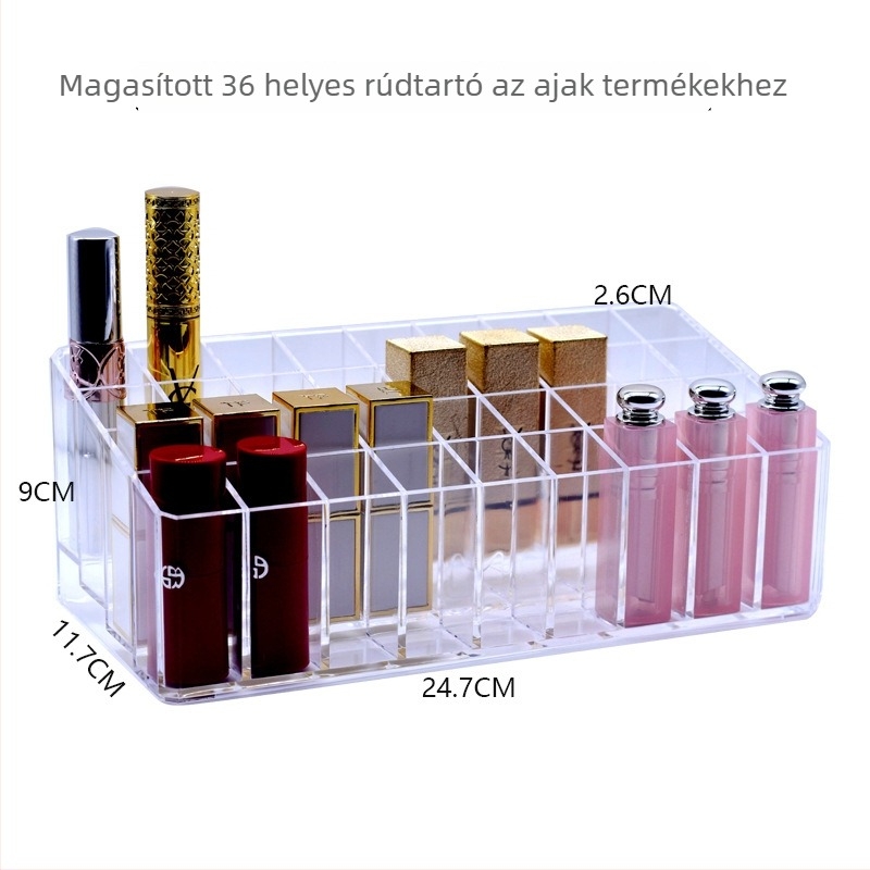 Asztali kozmetikai tároló rekeszekkel, porvédett fedél, PS műanyag, forgatható fedél, 1 L kapacitás