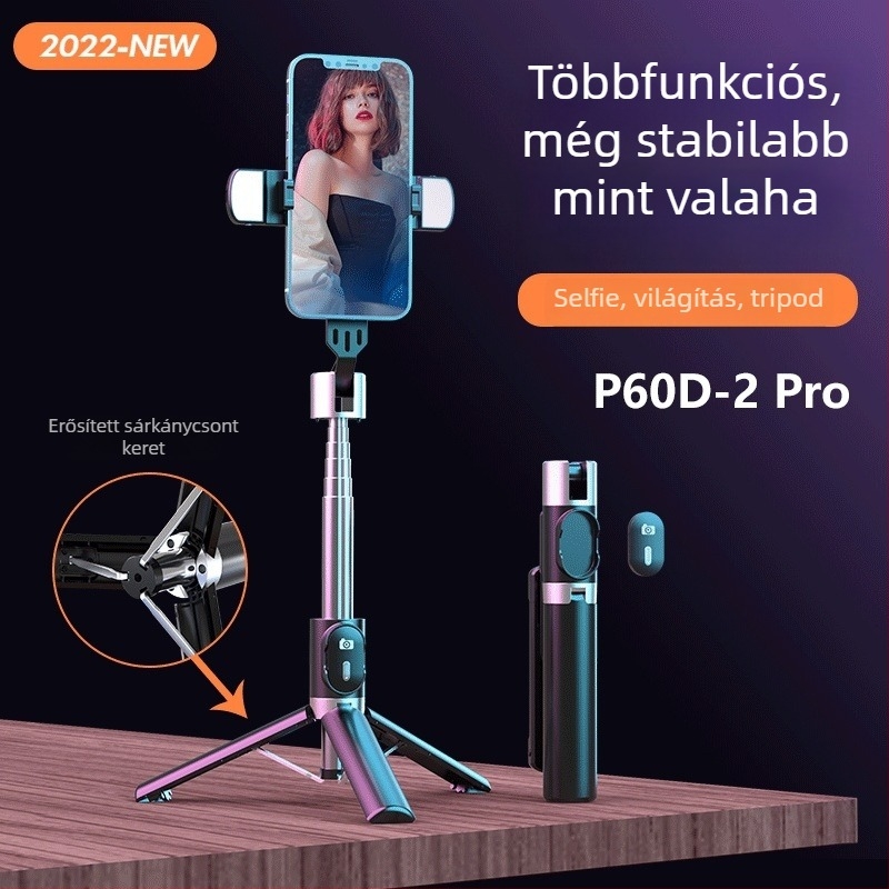 Bluetoothos selfie rúd mobiltelefonokhoz – P60 Pro, ABS + rozsdamentes acél, univerzális okostelefon-kompatibilitás