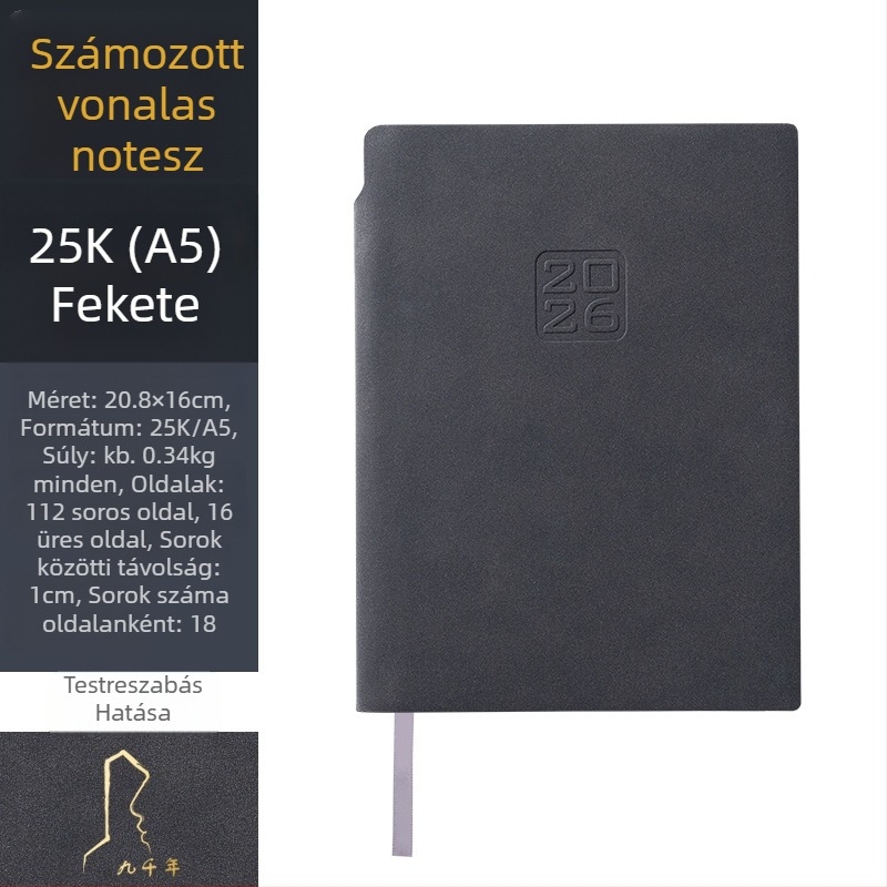 Napló 2026: naptár tervezés, műbőr borító, French fold kötés, Dowling papír, 300–400 oldal, Nine Thousand Years